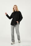 Pamuklu Relaxed Fit Fiyonk Detaylı Yaka Kadın Gömlek 6925407 SİYAH