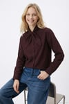 Pamuklu Relaxed Fit Fiyonk Detaylı Yaka Kadın Gömlek 6925407 MÜRDÜM