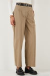 Pamuklu Relaxed Fit Geniş Paça Dikiş Detaylı Kemerli Kadın Pantolon 68351208 HAKİ
