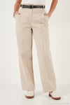 Pamuklu Relaxed Fit Geniş Paça Dikiş Detaylı Kemerli Kadın Pantolon 68351208 TAŞ