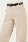 Pamuklu Relaxed Fit Geniş Paça Dikiş Detaylı Kemerli Kadın Pantolon 68351208 TAŞ