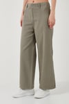 Pamuklu Relaxed Fit Geniş Paça Kadın Pantolon 668YP5237 AÇIK HAKİ