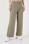 Pamuklu Relaxed Fit Geniş Paça Kadın Pantolon 668YP5237 AÇIK HAKİ
