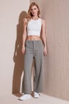 Pamuklu Relaxed Fit Geniş Paça Kadın Pantolon 668YP5237 AÇIK HAKİ
