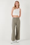 Pamuklu Relaxed Fit Geniş Paça Kadın Pantolon 668YP5237 AÇIK HAKİ