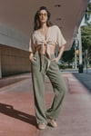 Pamuklu Relaxed Fit Geniş Paça Müslin Kadın Pantolon 668YP5502 AÇIK HAKİ