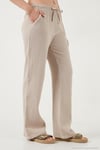 Pamuklu Relaxed Fit Geniş Paça Müslin Kadın Pantolon 668YP5502 TAŞ