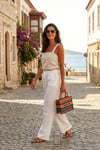 Pamuklu Relaxed Fit Geniş Paça Müslin Kadın Pantolon 668YP5502 BEYAZ