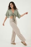 Pamuklu Relaxed Fit Geniş Paça Müslin Kadın Pantolon 668YP5502 TAŞ