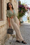 Pamuklu Relaxed Fit Geniş Paça Müslin Kadın Pantolon 668YP5502 TAŞ