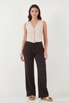 Pamuklu Relaxed Fit Geniş Paça Müslin Kadın Pantolon 668YP5502 Acı Kahve