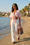 Pamuklu Relaxed Fit Geniş Paça Müslin Kadın Pantolon 668YP5502 BEYAZ