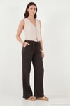 Pamuklu Relaxed Fit Geniş Paça Müslin Kadın Pantolon 668YP5502 Acı Kahve