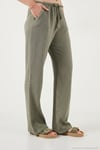 Pamuklu Relaxed Fit Geniş Paça Müslin Kadın Pantolon 668YP5502 AÇIK HAKİ
