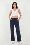 Pamuklu Relaxed Fit Geniş Paça Müslin Kadın Pantolon 668YP5502 LACİVERT