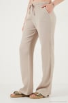 Pamuklu Relaxed Fit Geniş Paça Müslin Kadın Pantolon 668YP5502 TAŞ