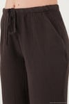 Pamuklu Relaxed Fit Geniş Paça Müslin Kadın Pantolon 668YP5502 Acı Kahve