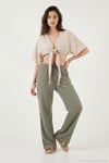 Pamuklu Relaxed Fit Geniş Paça Müslin Kadın Pantolon 668YP5502 AÇIK HAKİ