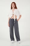Pamuklu Relaxed Fit Geniş Paça Müslin Kadın Pantolon 668YP5502 ANTRASİT