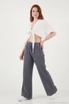 Pamuklu Relaxed Fit Geniş Paça Müslin Kadın Pantolon 668YP5502 ANTRASİT