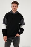 Pamuklu Relaxed Fit Kapüşonlu İçi Tüylü Yumuşak Şardonlu 2' li Paket Erkek Sweat 5905299S2 Siyah-Açık Haki