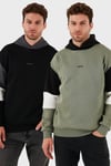 Pamuklu Relaxed Fit Kapüşonlu İçi Tüylü Yumuşak Şardonlu 2' li Paket Erkek Sweat 5905299S2 HAKİ-SİYAH