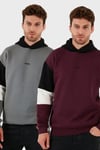 Pamuklu Relaxed Fit Kapüşonlu İçi Tüylü Yumuşak Şardonlu 2' li Paket Erkek Sweat 5905299S2 Açık Haki-Vişne