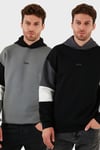 Pamuklu Relaxed Fit Kapüşonlu İçi Tüylü Yumuşak Şardonlu 2' li Paket Erkek Sweat 5905299S2 Siyah-Açık Haki