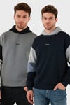 Pamuklu Relaxed Fit Kapüşonlu İçi Tüylü Yumuşak Şardonlu 2' li Paket Erkek Sweat 5905299S2 Açık Haki-Koyu Lacivert