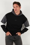 Pamuklu Relaxed Fit Kapüşonlu İçi Tüylü Yumuşak Şardonlu Erkek Sweat 5905299 SİYAH