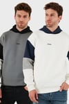 Pamuklu Relaxed Fit Kapüşonlu İçi Tüylü Yumuşak Şardonlu 2' li Paket Erkek Sweat 5905299S2 Açık Haki-Ekru