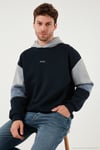 Pamuklu Relaxed Fit Kapüşonlu İçi Tüylü Yumuşak Şardonlu 2' li Paket Erkek Sweat 5905299S2 Açık Haki-Koyu Lacivert