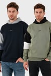 Pamuklu Relaxed Fit Kapüşonlu İçi Tüylü Yumuşak Şardonlu 2' li Paket Erkek Sweat 5905299S2 Haki-Koyu Lacivert