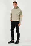 Pamuklu Relaxed Fit Kapüşonlu İçi Tüylü Yumuşak Şardonlu Erkek Sweat 5905299 TAŞ