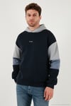 Pamuklu Relaxed Fit Kapüşonlu İçi Tüylü Yumuşak Şardonlu 2' li Paket Erkek Sweat 5905299S2 Haki-Koyu Lacivert
