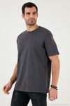 Pamuklu Relaxed Fit Sıfır Yaka Erkek T Shirt 5905446 KOYU ANTRASİT
