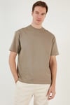 Pamuklu Relaxed Fit Sıfır Yaka Erkek T Shirt 5905446 VİZON