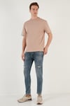 Pamuklu Relaxed Fit Sıfır Yaka Erkek T Shirt 5905446 KUM