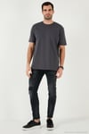 Pamuklu Relaxed Fit Sıfır Yaka Erkek T Shirt 5905446 KOYU ANTRASİT