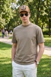 Pamuklu Relaxed Fit Sıfır Yaka Erkek T Shirt 5905446 VİZON