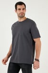 Pamuklu Relaxed Fit Sıfır Yaka Erkek T Shirt 5905446 KOYU ANTRASİT