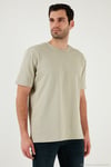 Pamuklu Relaxed Fit Sıfır Yaka Erkek T Shirt 5905446 Açık Taş