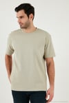 Pamuklu Relaxed Fit Sıfır Yaka Erkek T Shirt 5905446 Açık Taş