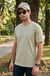 Pamuklu Relaxed Fit Sıfır Yaka Erkek T Shirt 5905446 Açık Taş