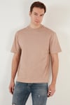 Pamuklu Relaxed Fit Sıfır Yaka Erkek T Shirt 5905446 KUM