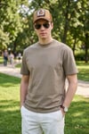 Pamuklu Relaxed Fit Sıfır Yaka Erkek T Shirt 5905446 VİZON