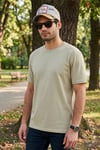 Pamuklu Relaxed Fit Sıfır Yaka Erkek T Shirt 5905446 Açık Taş