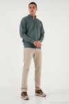 Pamuklu Relaxed Fit Yarım Fermuarlı Dik Yaka Erkek Sweat 5901232 HAKİ