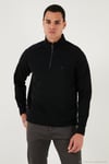 Pamuklu Relaxed Fit Yarım Fermuarlı Dik Yaka Erkek Sweat 5901232 SİYAH