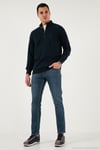 Pamuklu Relaxed Fit Yarım Fermuarlı Dik Yaka Erkek Sweat 5901232 LACİVERT